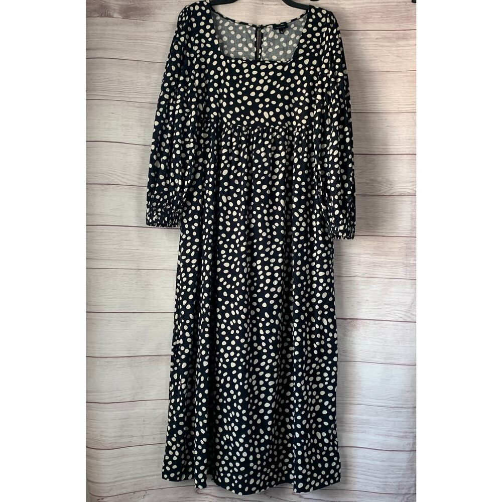 Who What Wear Black with White Polka Dot Maxi Dress Long Baloon Sleeves Size M